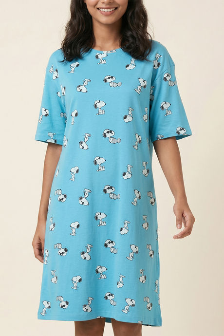 Zivame Peanuts Knit Cotton Loungewear Dress - Bachelor Button — image 5
